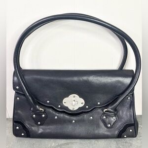 Michael Kors vintage black leather and suede studded shoulder satchel silver